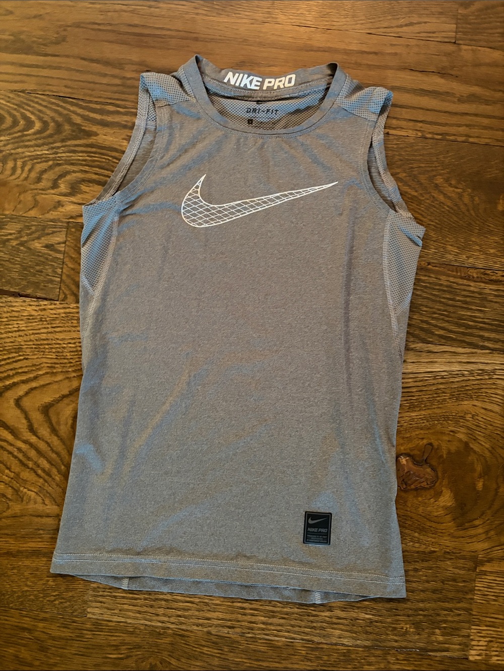 Nike Pro Gray Sleeveless Dri-FIT Tank Top with White Swoosh